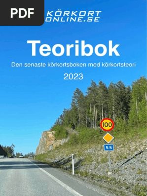 Omslag till "Teoribok" för körkort med en landsväg och trafikskyltar.